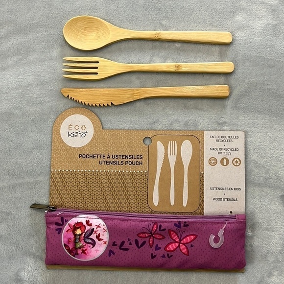 KETTO Reusable Takeout Lunch Utensils With Zip Pouch Recycled NWT - Picture 3 of 12